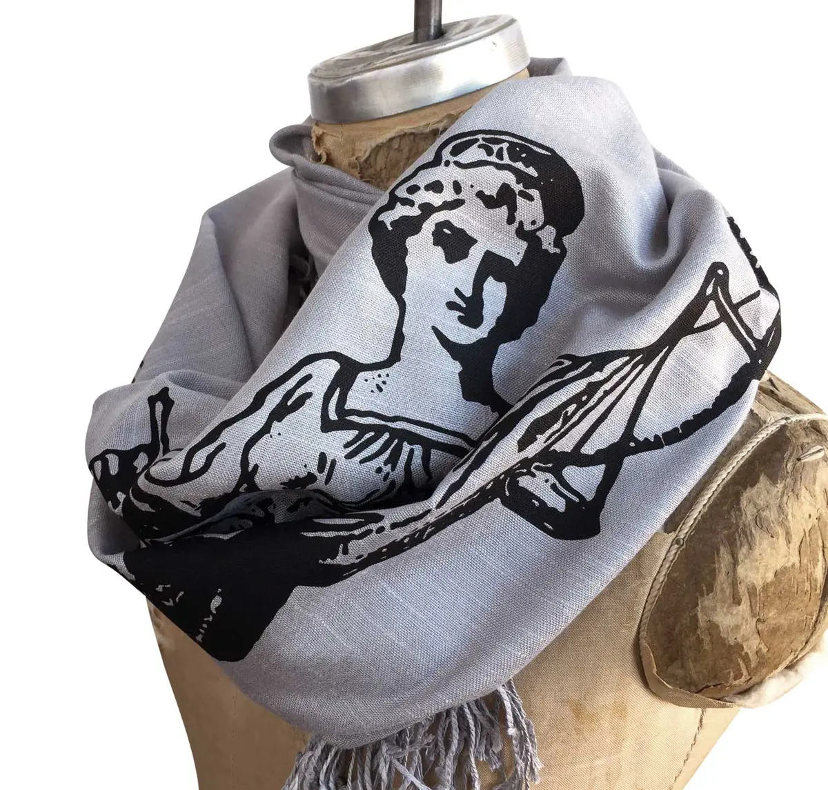 Scales Of Justice Scarf, Lady Justice Linen-Weave Pashmina 1