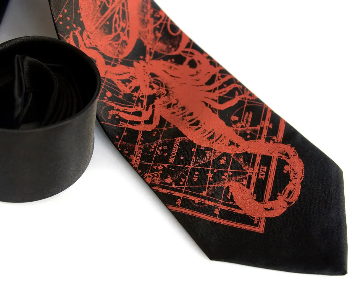 Scorpio Necktie, The Scorpion. Zodiac Constellation Star Chart Tie 1