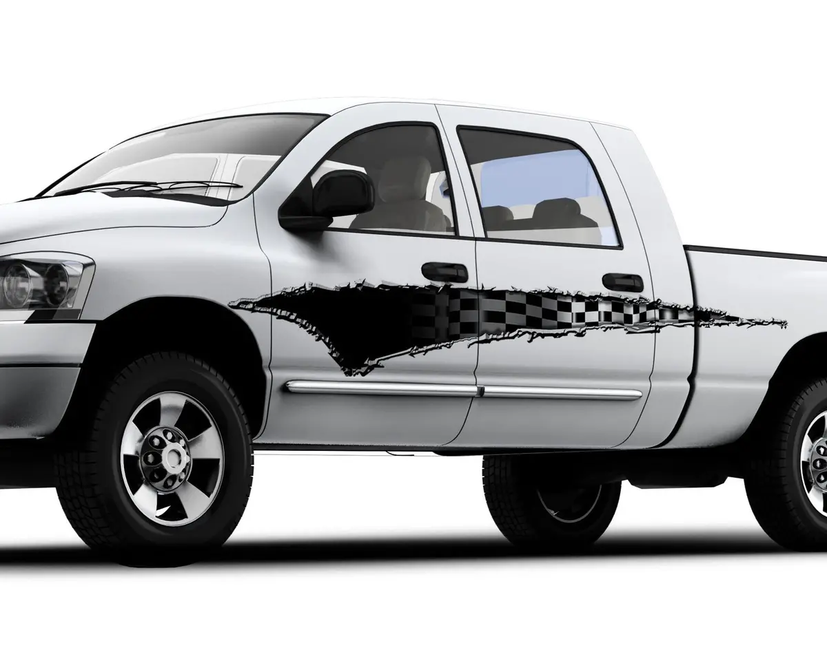 Scratch-Style Vinyl Graphic Stripes – Checkered Decals For Trucks & Semis 1