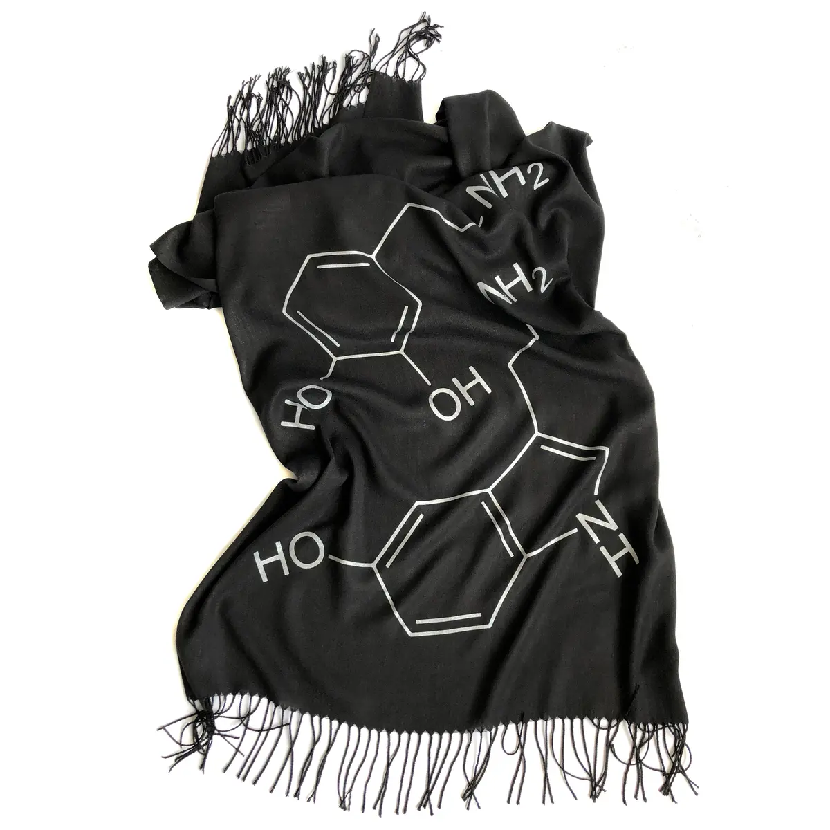 Serotonin & Dopamine Scarf, Silkscreened Bamboo Pashmina 1