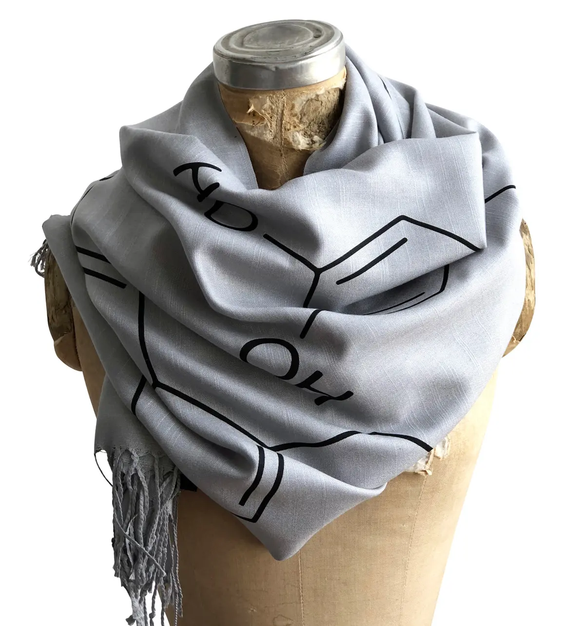 Serotonin & Dopamine Scarf, Silkscreened Bamboo Pashmina 2