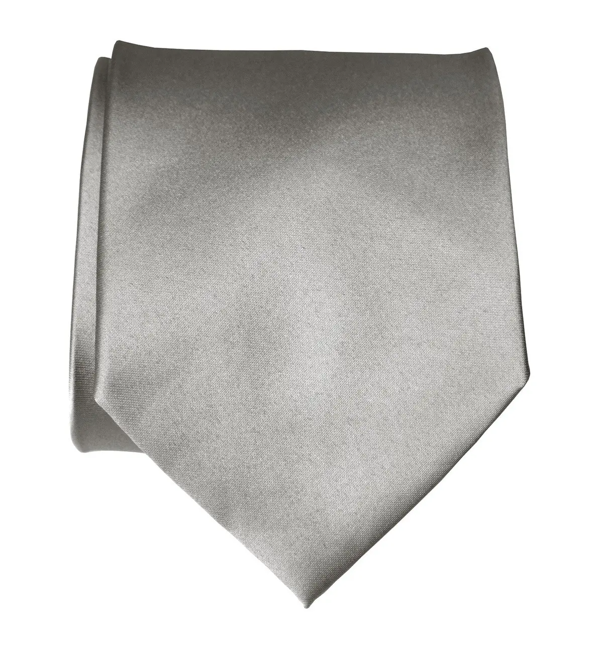 Silver Necktie. Solid Color Grey Satin Finish Tie, No Print 1