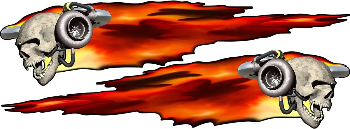 Turbo Skull Flames Vinyl Graphics Set Of 2 For Cars & Trucks 5