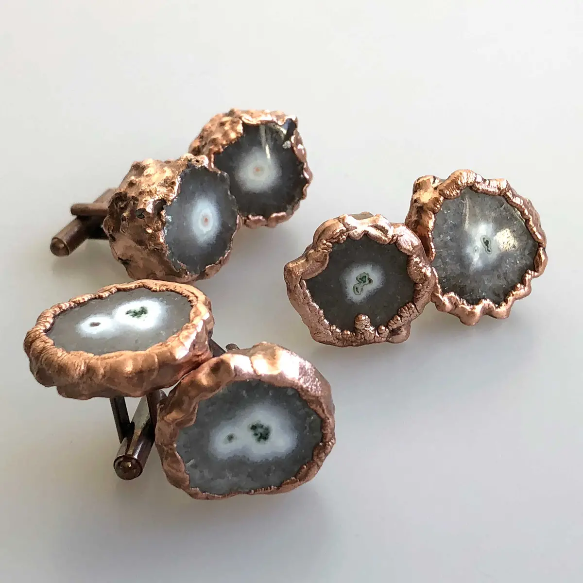 Clear White Solar Quartz Stalactite Slice Cufflinks, Electroformed Copper 2