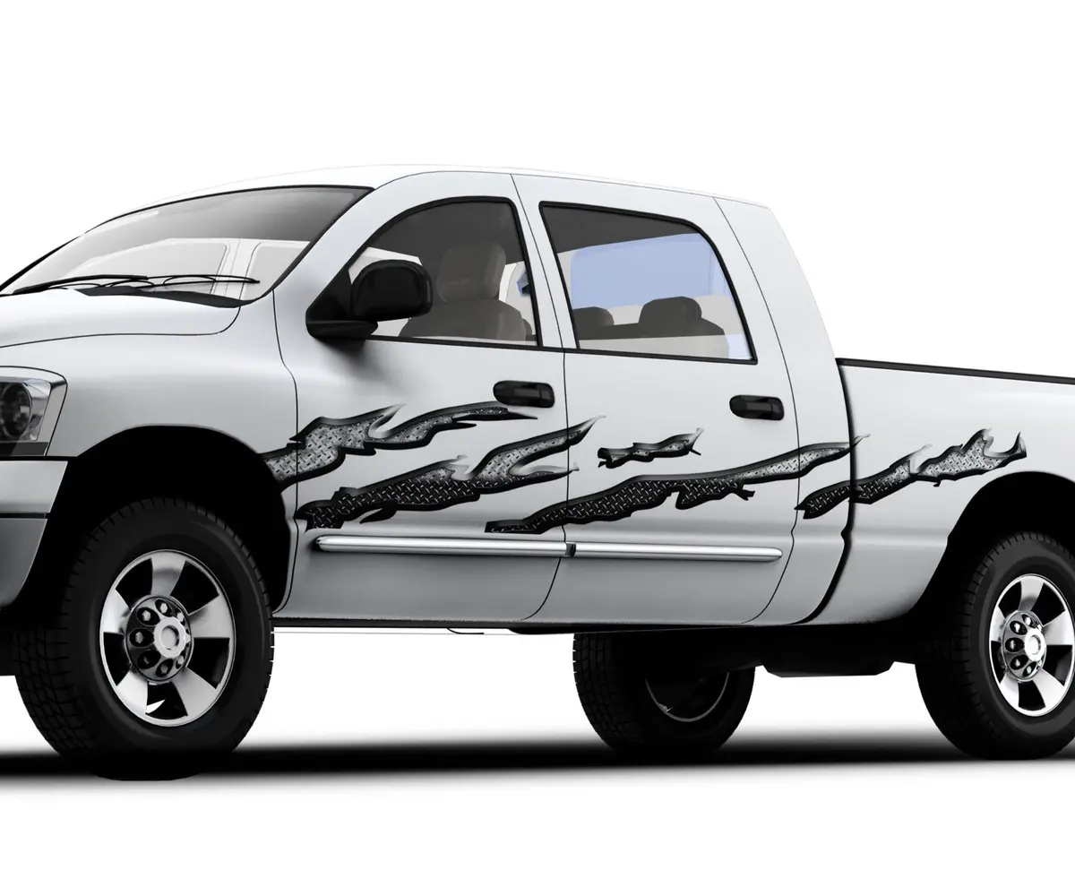 Splatter Diamond Plate Stripe Vinyl Decal – Set Of 2 For Cars & Trucks 1