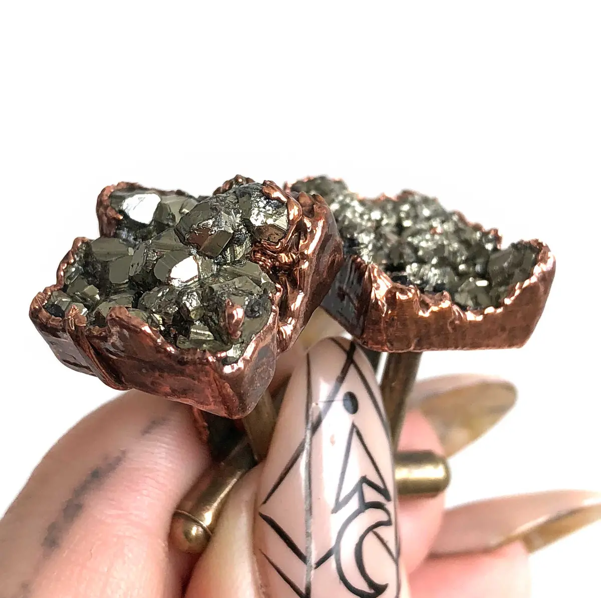 Pyrite Cufflinks. Electroformed Copper & Fool's Gold Cluster, Raw Stone Cuff Links 2