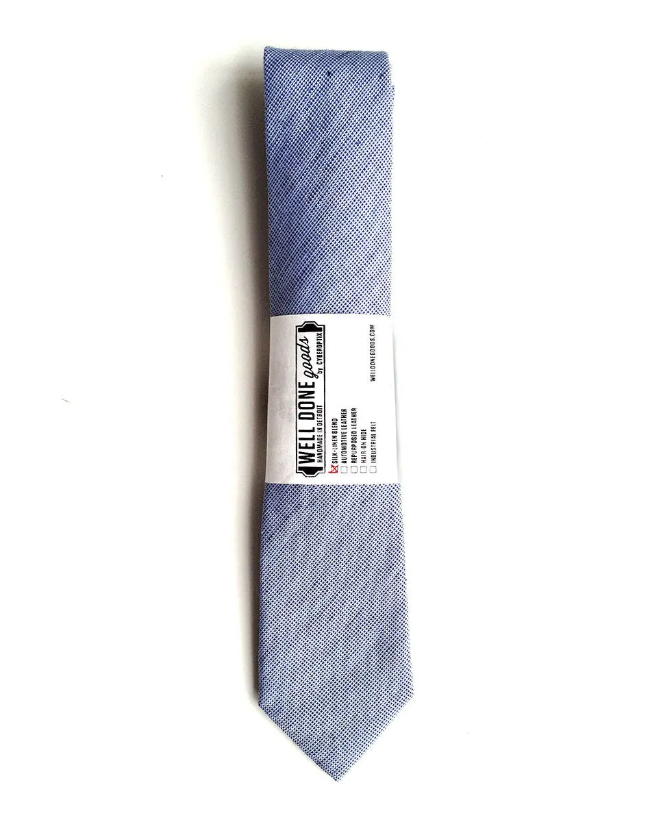 Nautical Blue Linen Necktie. Solid Color Tie, St. Clair 1