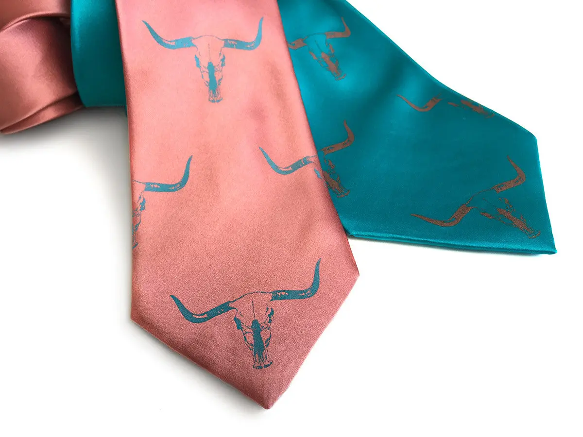 Longhorn Steer Skull Silk Necktie. 1
