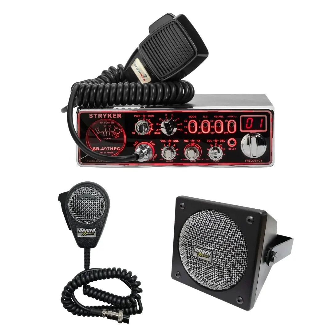 Stryker Sr-497Hpc 10 Meter Radio, Drx-9010 External Speaker, Drx-6560 4 Pin Noise Cancelling Dynamic Microphone, Combo 1
