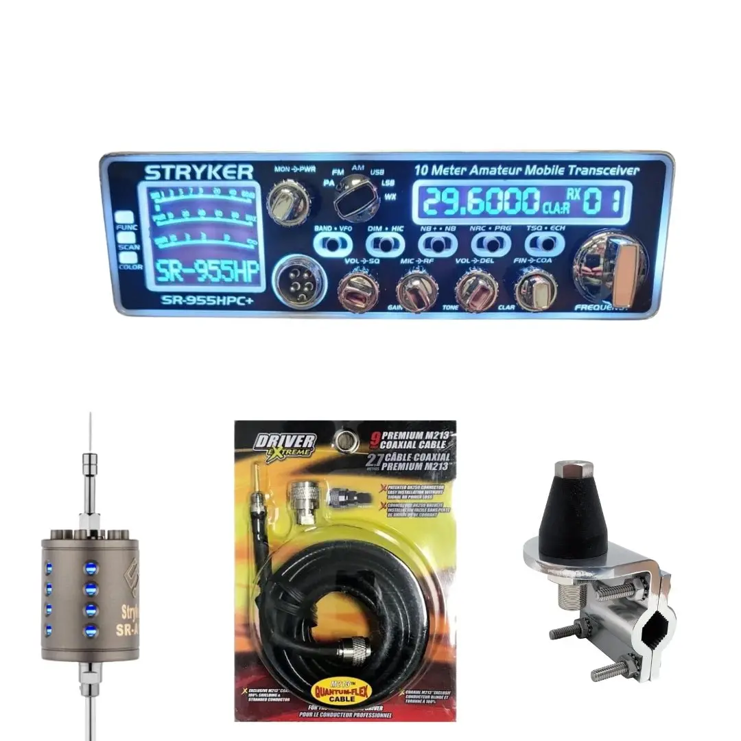 Stryker Sr-955Hpc+ 10 Meter Radio, Stryker Sr-A10, Drx-3402 Heavy Duty Antenna Mirror Mount, Drx-1518 18 Foot Premium M213, Combo 1