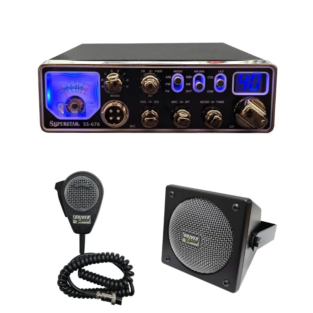 Superstar Ss-676 Slim 80 Watt 10 Meter Radio, Drx-9010 External Speaker, Drx-6560 4 Pin Noise Cancelling Dynamic Microphone, Combo 1