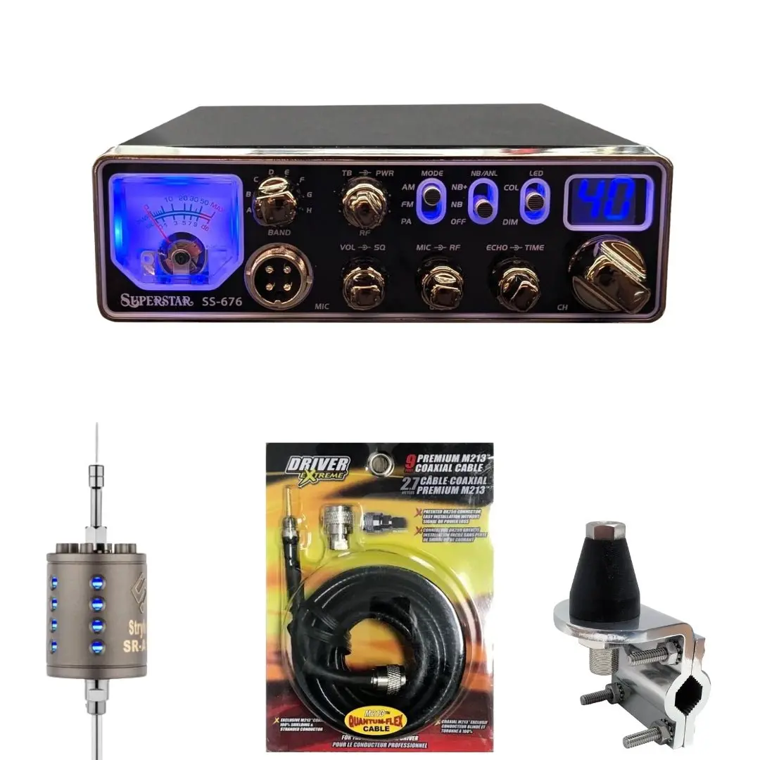 Superstar Ss-676 Slim 80 Watt 10 Meter Radio, Stryker Sr-A10, Drx-3402 Heavy Duty Antenna Mirror Mount, Drx-1518 18 Foot Premium M213, Combo 1