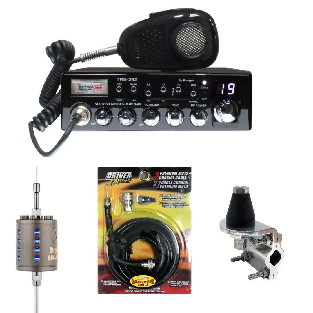 Texas Ranger Tre292 40 Channel Cb Radio, Stryker Sr-A10, Drx-3402 Heavy Duty Antenna Mirror Mount, Drx-1518 18 Foot Premium M213, Combo 1
