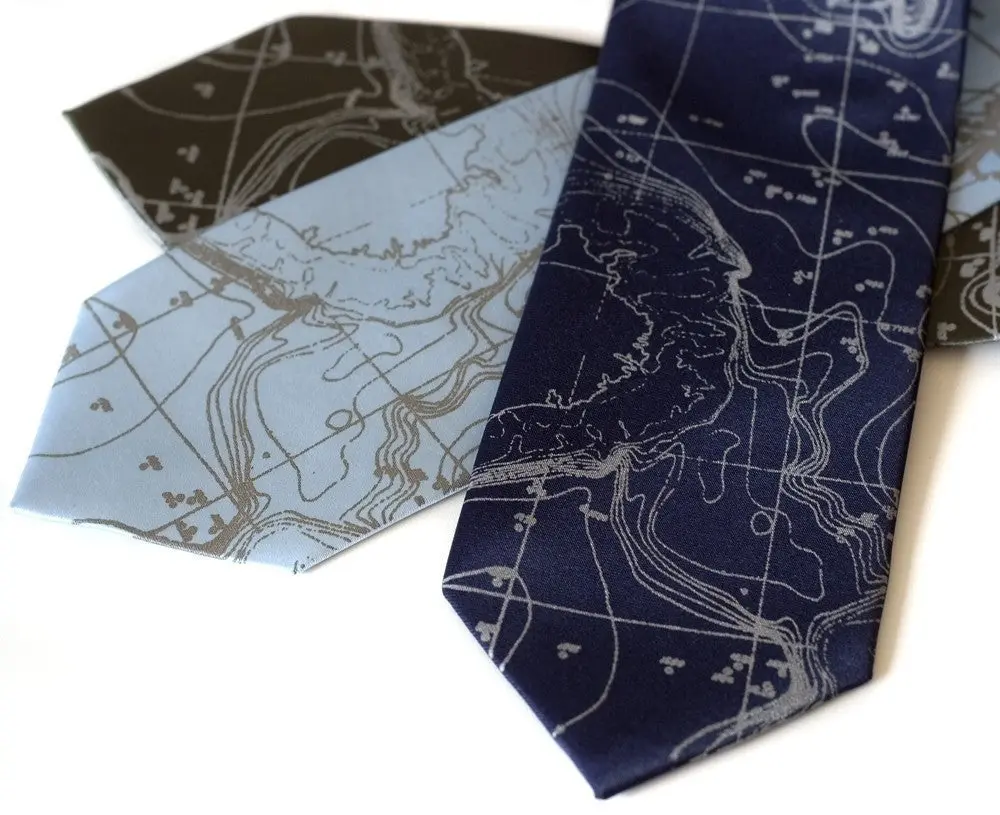 Scandinavian Waters Necktie, Bathymetric Chart Contour Map Tie 1