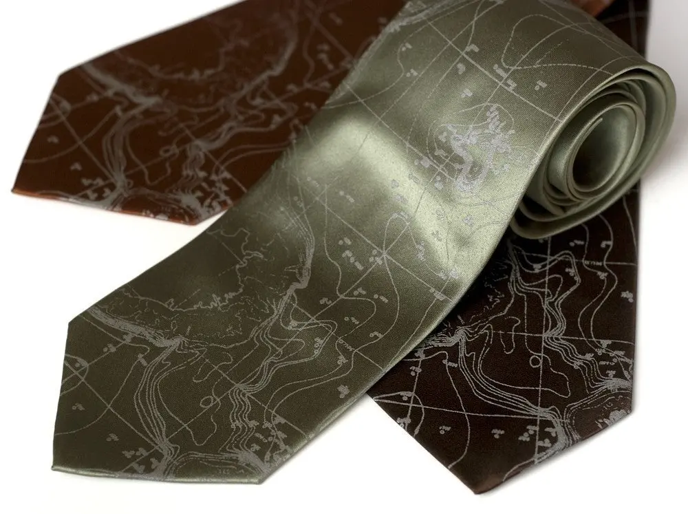Scandinavian Waters Necktie, Bathymetric Chart Contour Map Silk Tie 1