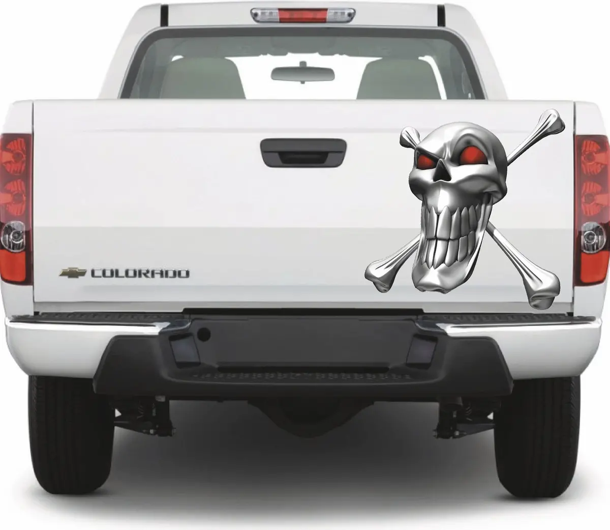 Chrome Skull & Bones Truck Tailgate Graphic Decal 1