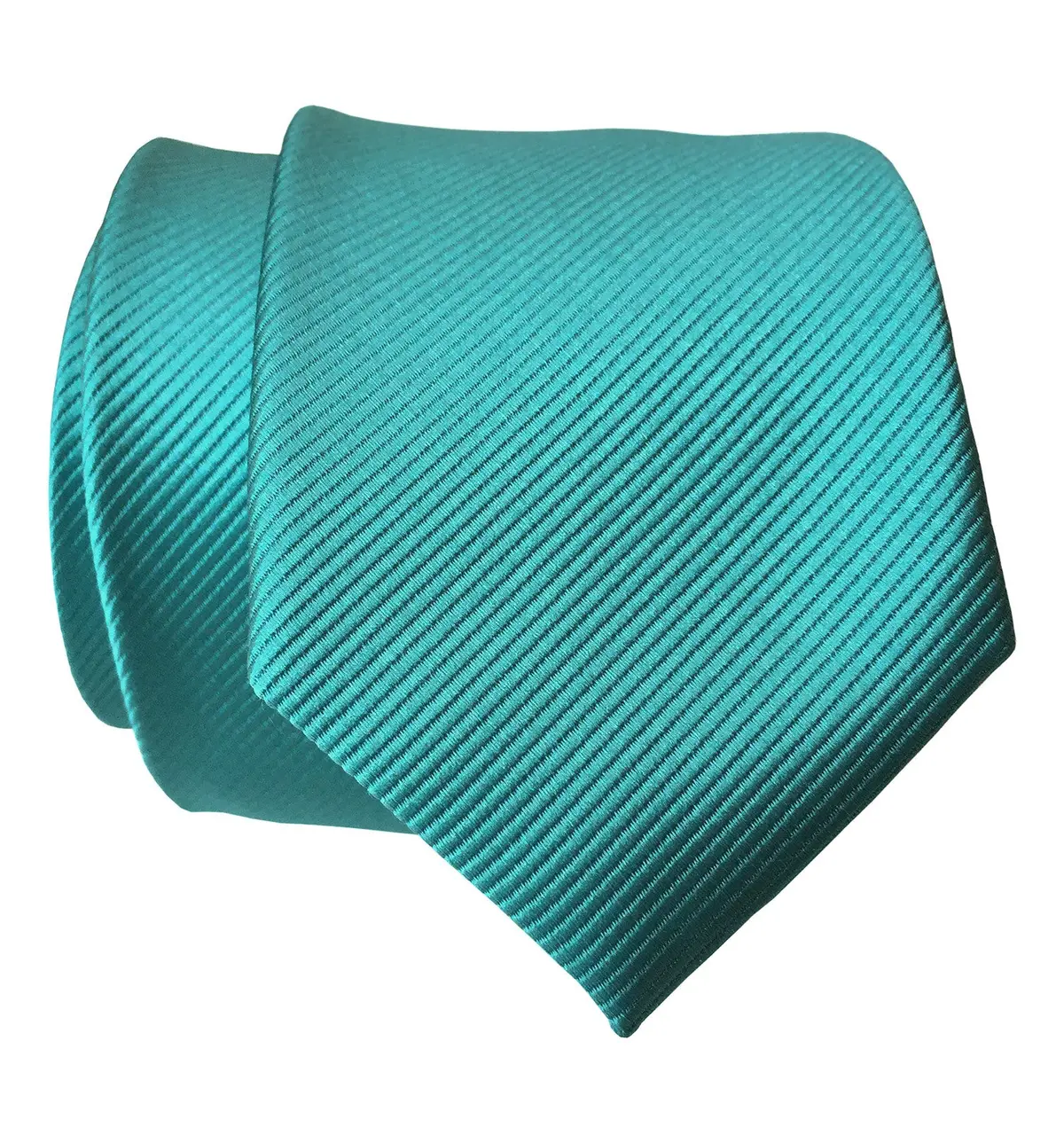 Turquoise Necktie. Solid Color Fine-Stripe Tie, No Print 1