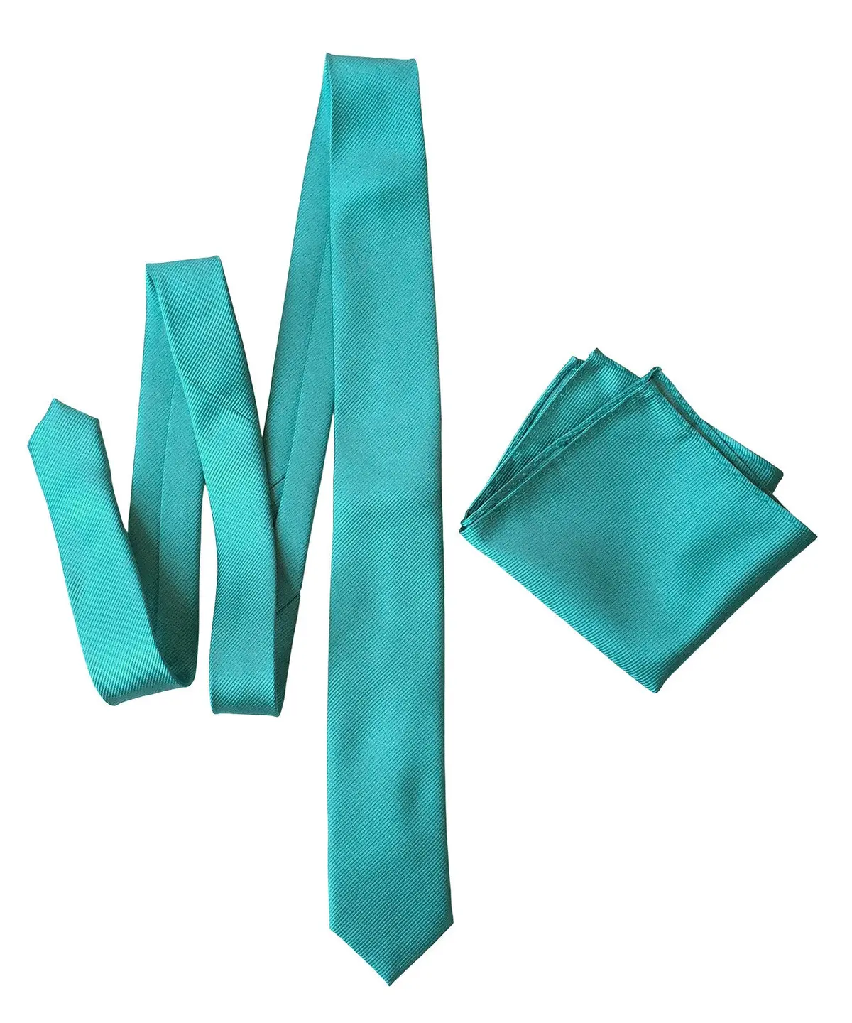 Turquoise Necktie. Solid Color Fine-Stripe Tie, No Print 2