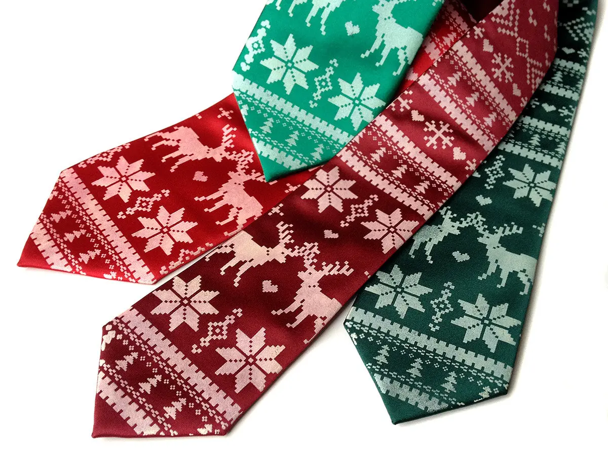 Christmas Sweater Silk Necktie. Ugly Holiday Sweater Tie 1