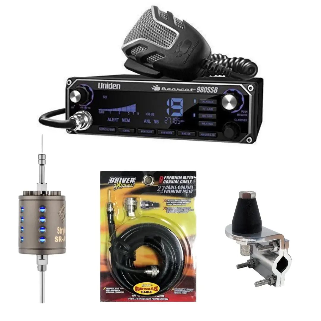 Uniden Bc-980 Am/Ssb Bearcat Single Sideband Cb Radio, Stryker Sr-A10, Drx-3402 Heavy Duty Antenna Mirror Mount, Drx-1518 18 Foot Premium M213, Combo 1