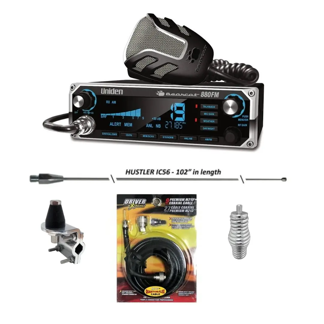 Uniden Bearcat 880 Fm, Hustler Ic56 102 Inch Whip, Antenna Mirror Mount, Barrel Spring, Coax Cable, Bundle 1