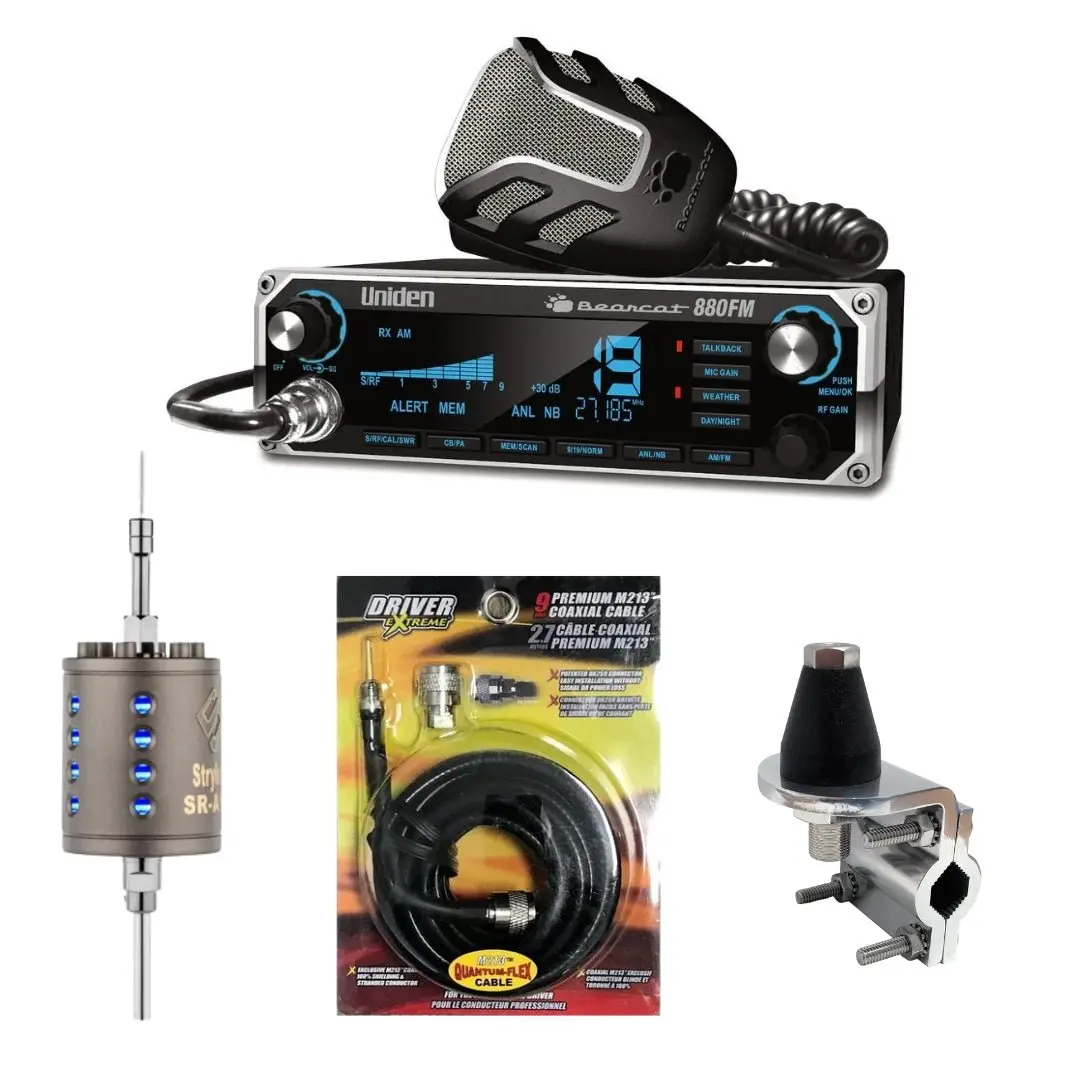 Uniden Bearcat 880 Cb Radio, Stryker Sr-A10, Drx-3402 Heavy Duty Antenna Mirror Mount, Drx-1518 18 Foot Premium M213, Combo 1