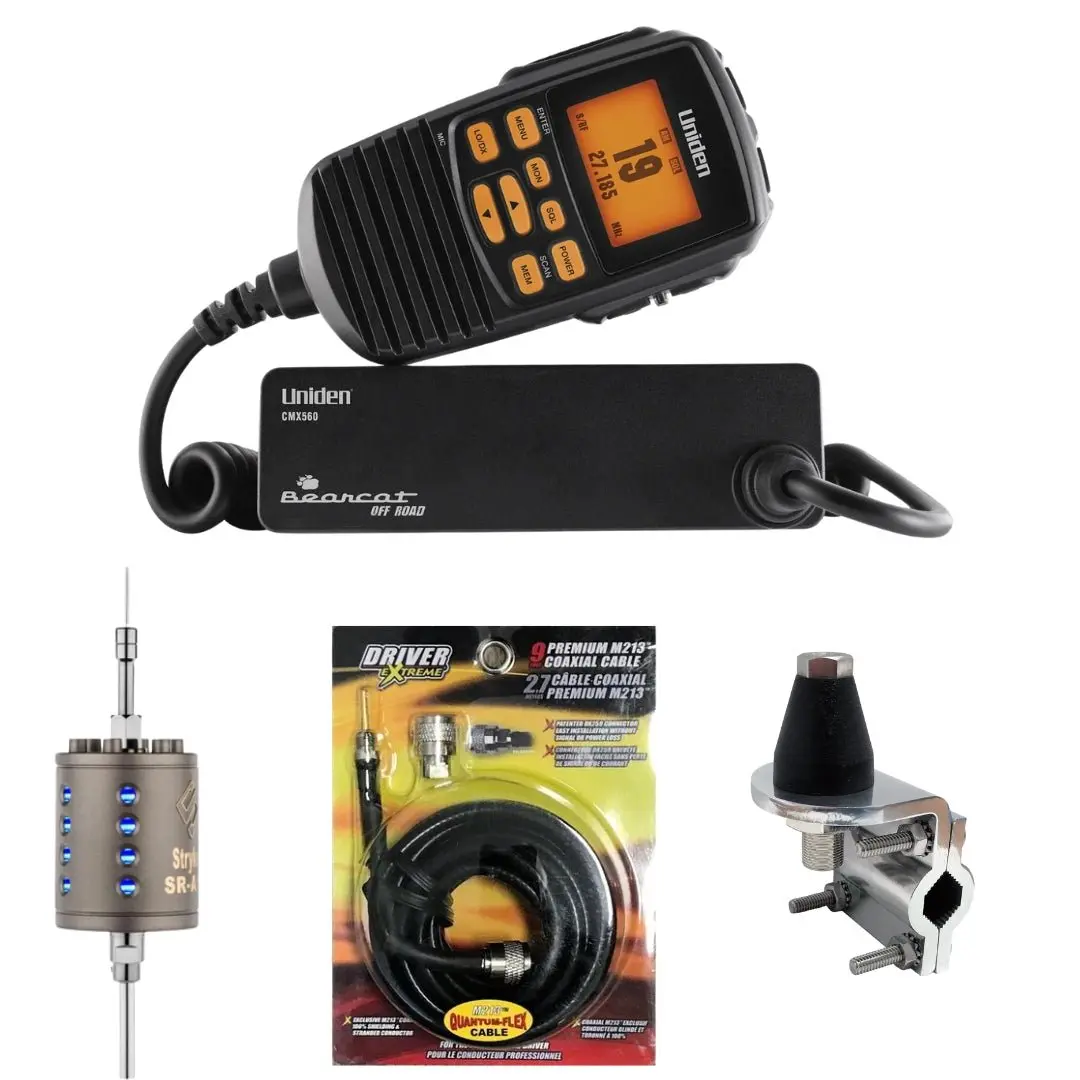 Uniden Off-Road Cmx560 Cb Radio, Stryker Sr-A10, Drx-3402 Heavy Duty Antenna Mirror Mount, Drx-1518 18 Foot Premium M213, Combo 1