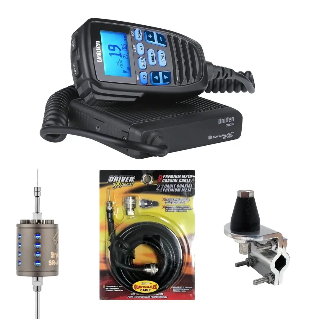 Uniden Off-Road Cmx760 Cb Radio, Stryker Sr-A10, Drx-3402 Heavy Duty Antenna Mirror Mount, Drx-1518 18 Foot Premium M213, Combo 1