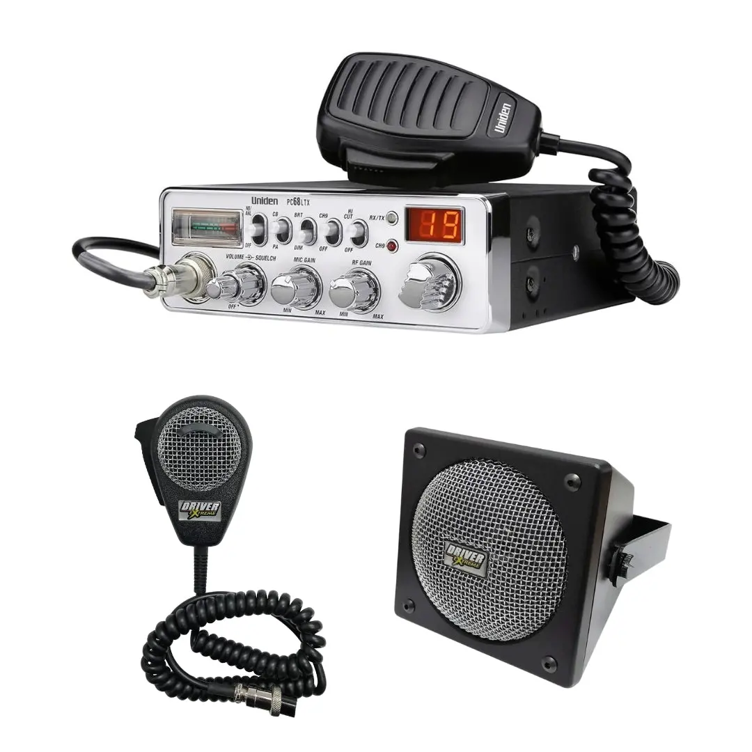 Uniden Pc68ltx Cb Radio, Drx-9010 External Speaker, Drx-6560 4 Pin Noise Cancelling Dynamic Microphone, Combo 1