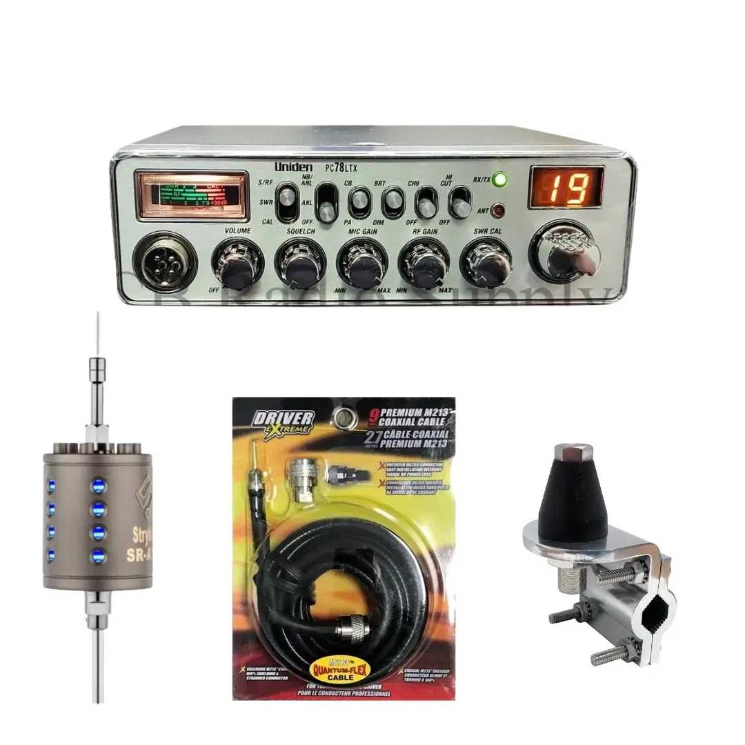 Uniden Pc78ltx Cb Radio, Stryker Sr-A10, Drx-3402 Heavy Duty Antenna Mirror Mount, Drx-1518 18 Foot Premium M213, Combo 1