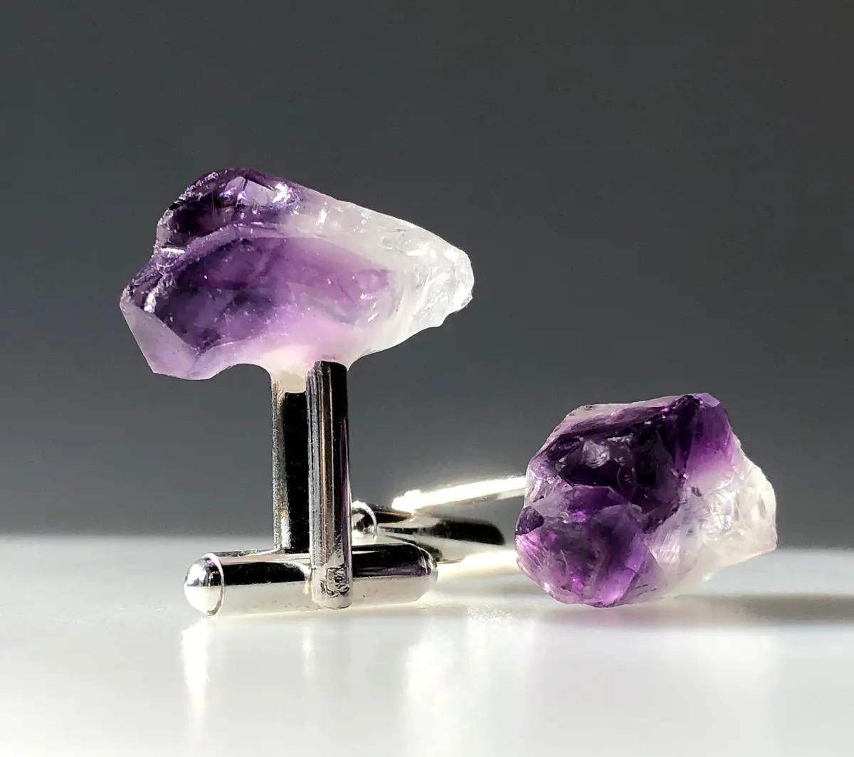 Deep Purple Uruguay Amethyst Crystal Cufflinks, Raw Stone Crystal Cuff Links 1