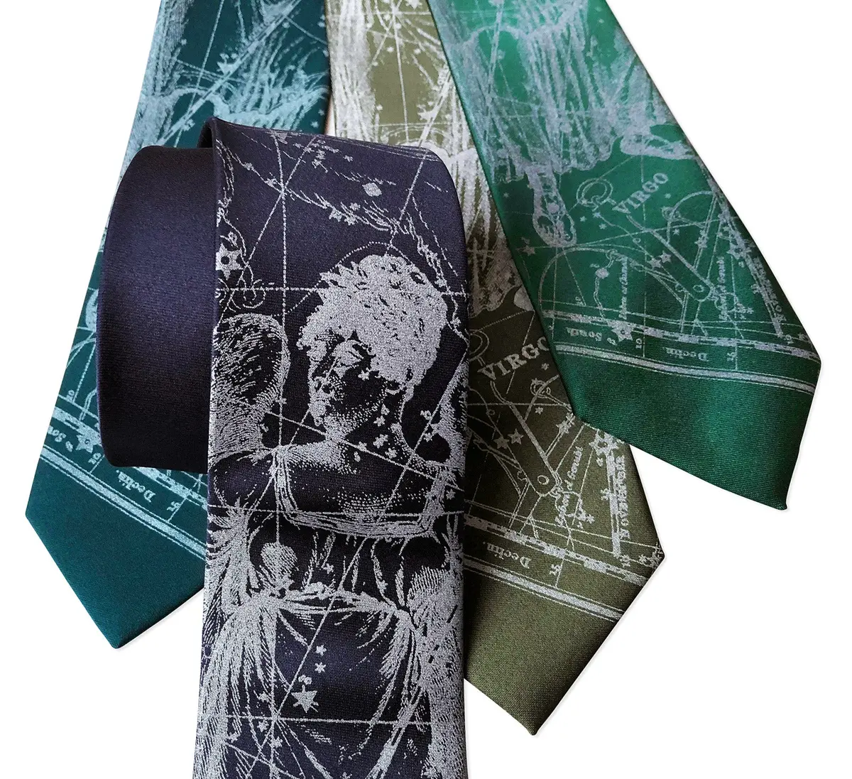 Virgo Necktie, Zodiac Constellation Star Chart Print Tie 1