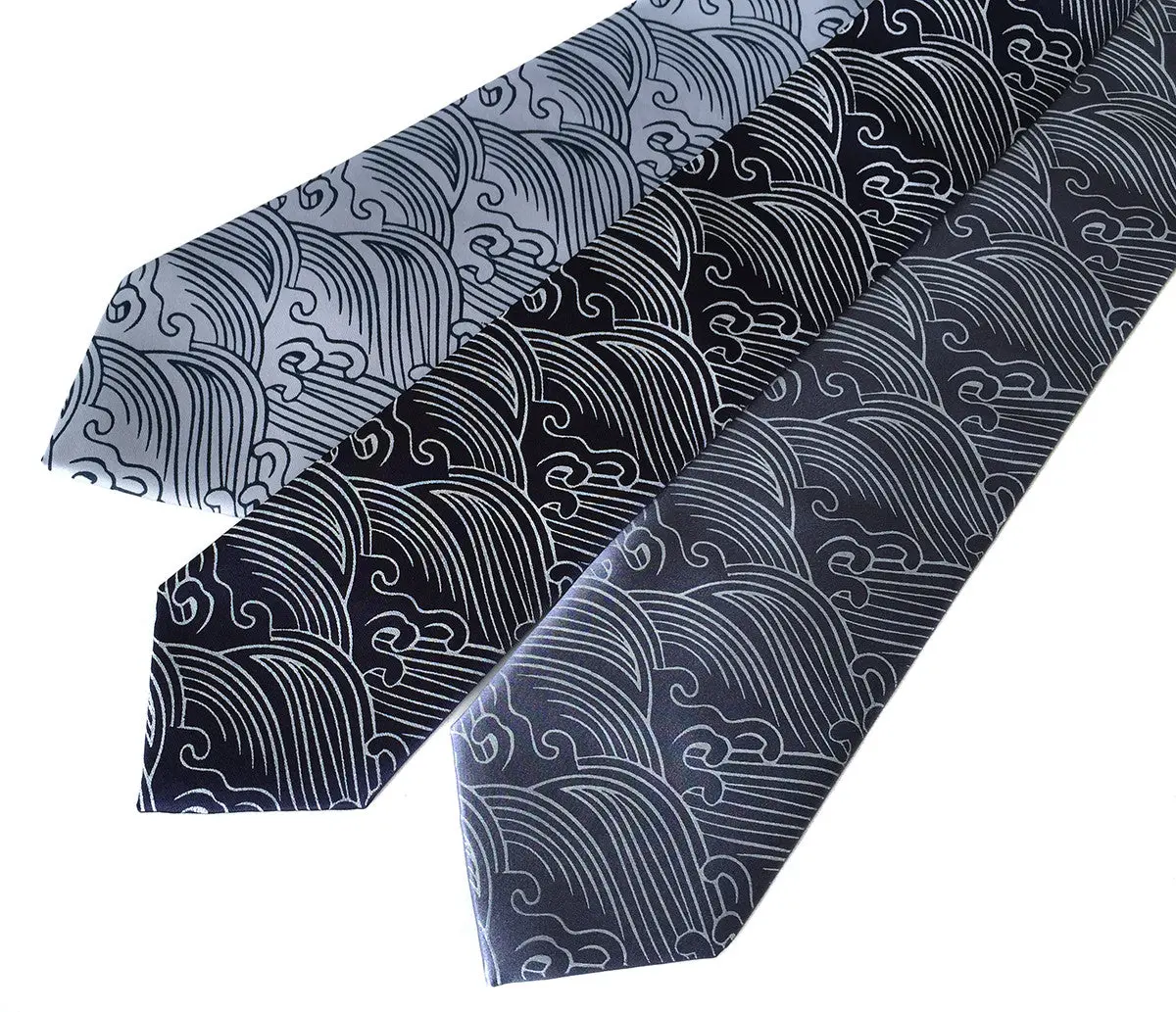 Crashing Waves Silk Necktie. Japanese Nautical Print Tie. 1