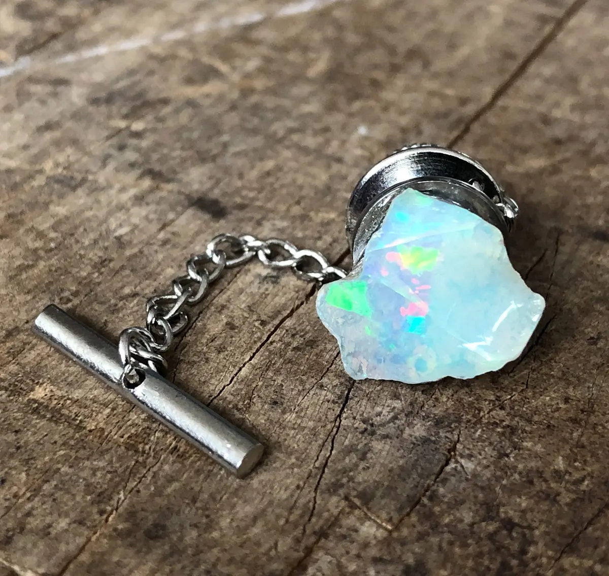 Raw Opal Tie Tack, Ethiopian Welo Opal Tie Pin. Precious Opal Gemstone Tie Tack 1