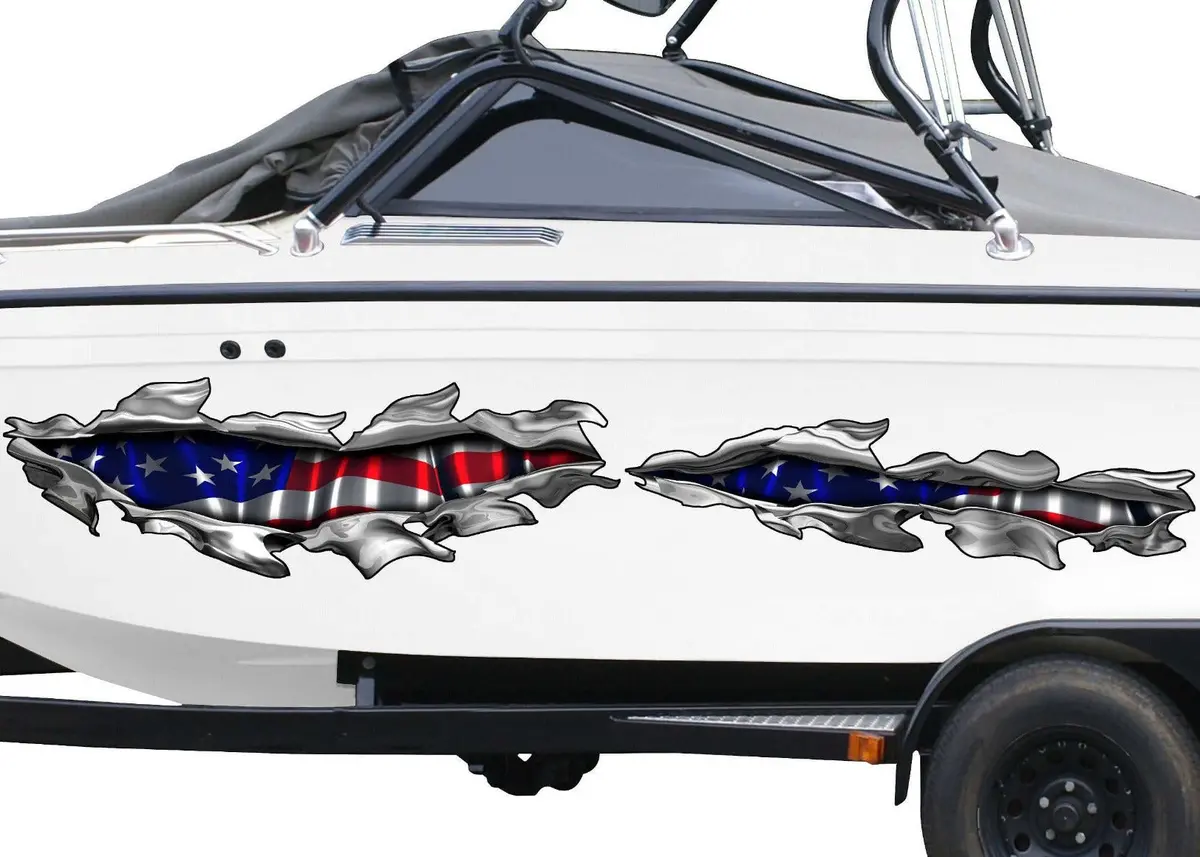 American Flag Metal Tears Boat Decals 2
