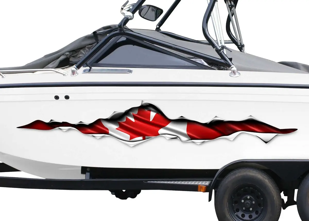 Canadian Flag Rip Boat Vinyl Decal – Set Of 2 (Port & Starboard) 1