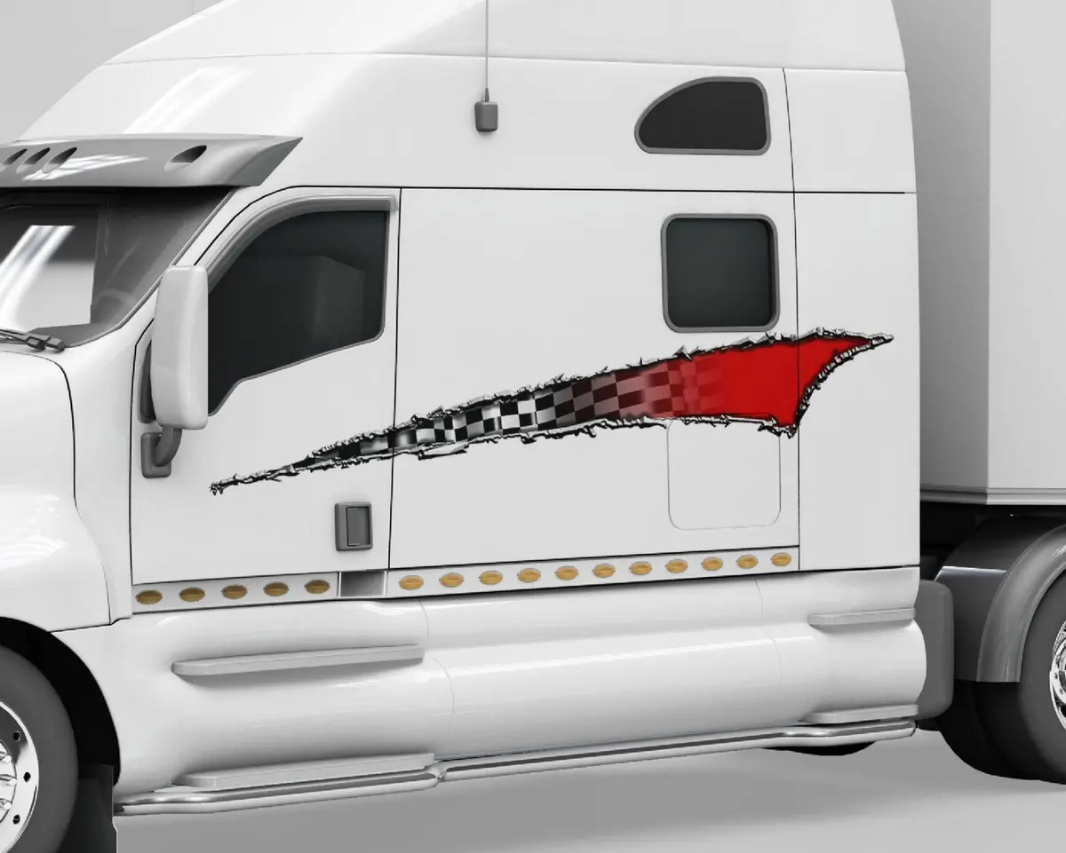Scratch-Style Vinyl Graphic Stripes – Checkered Decals For Trucks & Semis 2