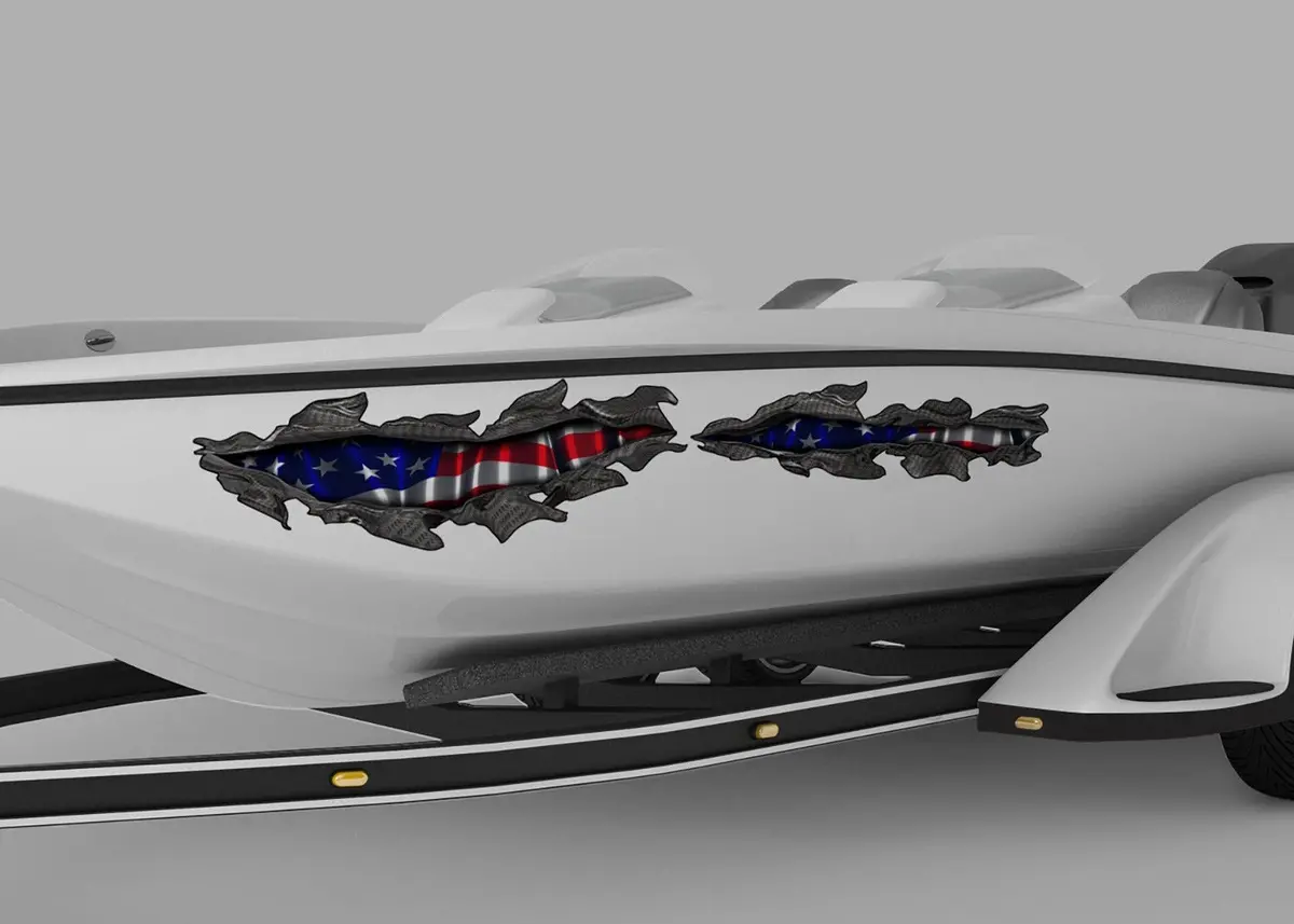 American Flag Metal Tears Boat Decals 1