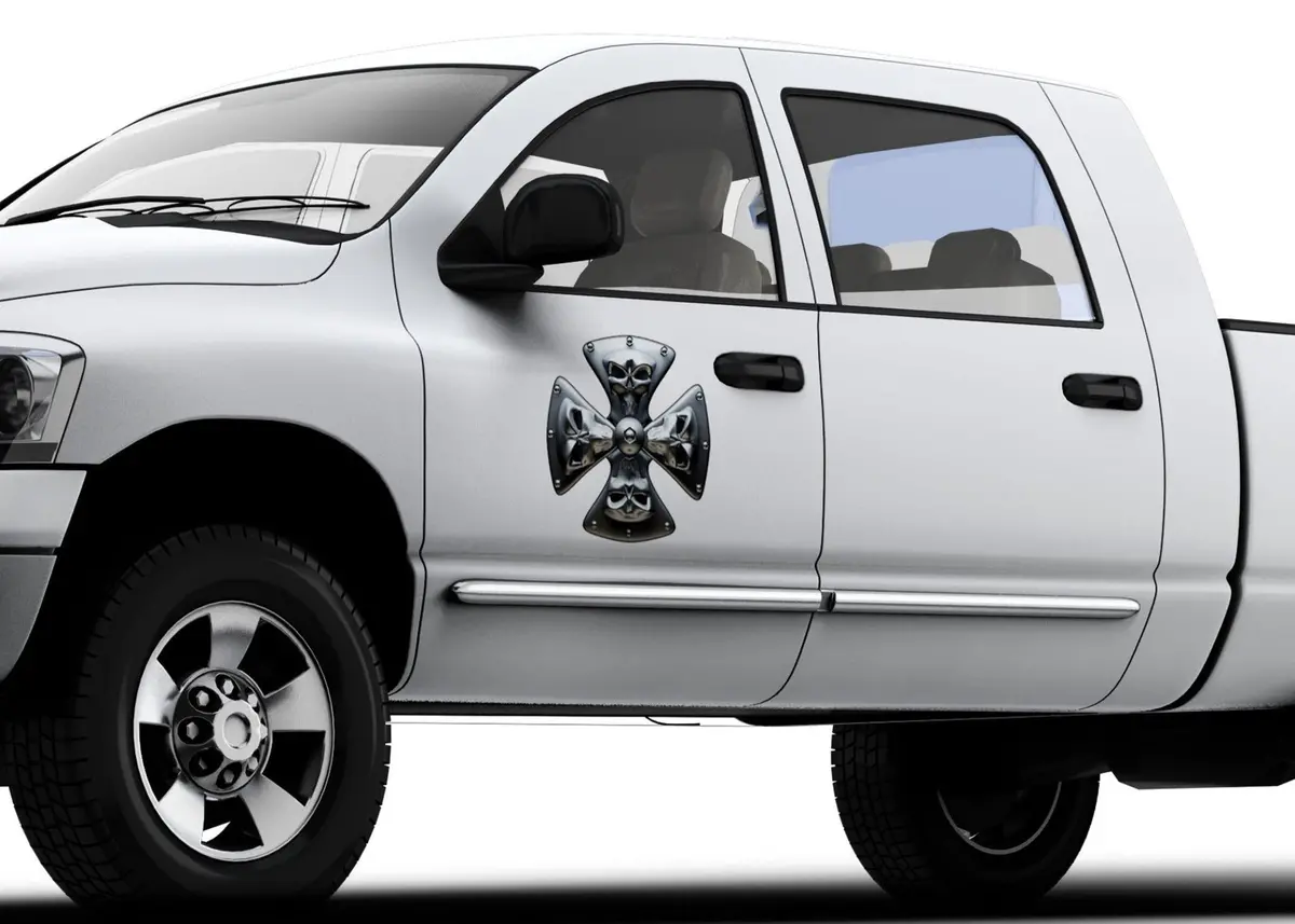 Chrome Maltese Skull Cross Vinyl Decal – Set Of 2 For Cars & Trucks 1
