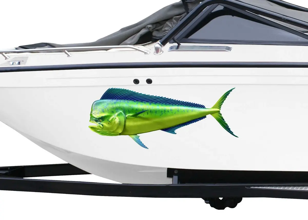 Mahi Mahi Fury Boat Decal – Blue-Gold Vinyl Fish Graphics 1