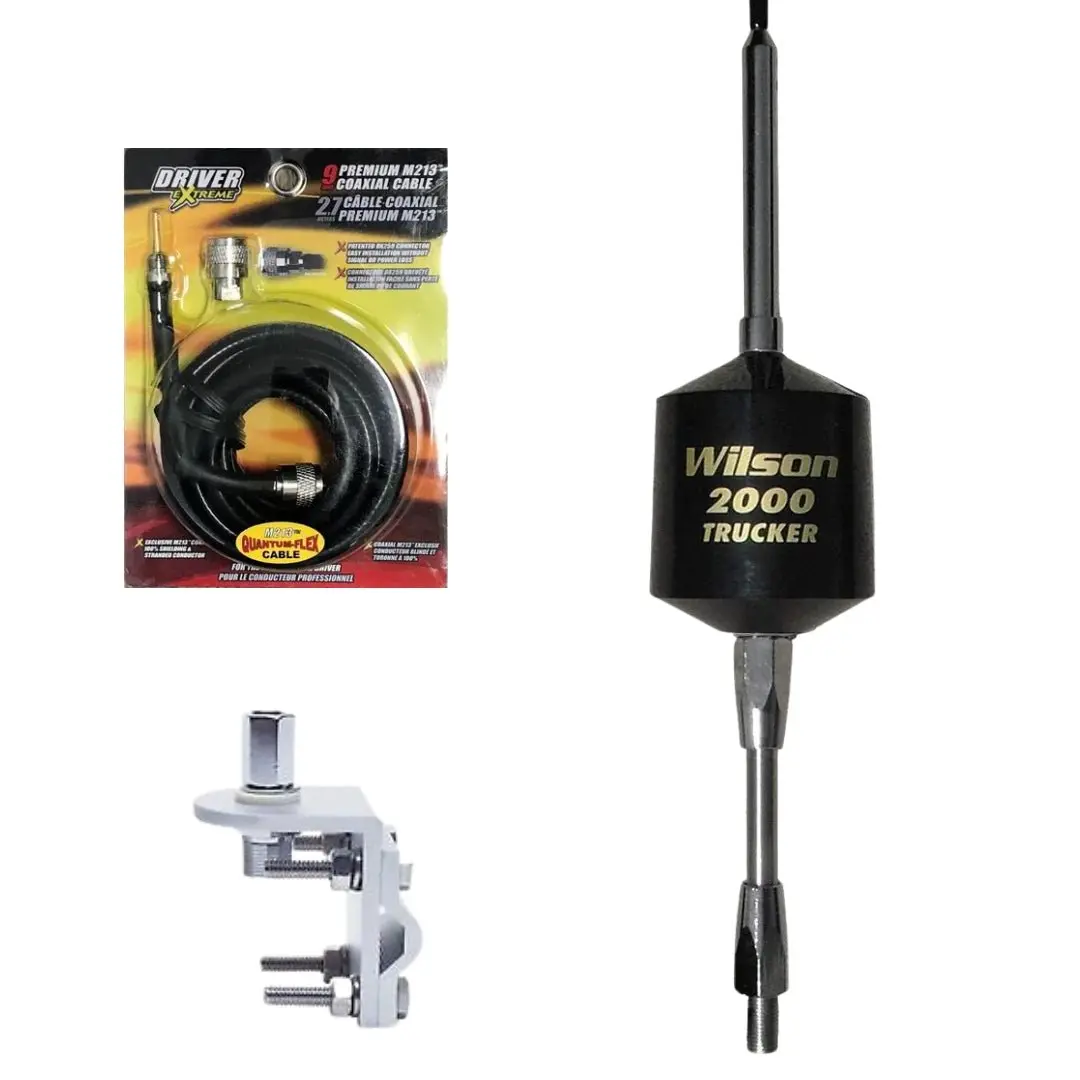 Wilson 2000 Trucker Cb Antenna - Black, Drx-1518 Coax, & Bracket Combo 1