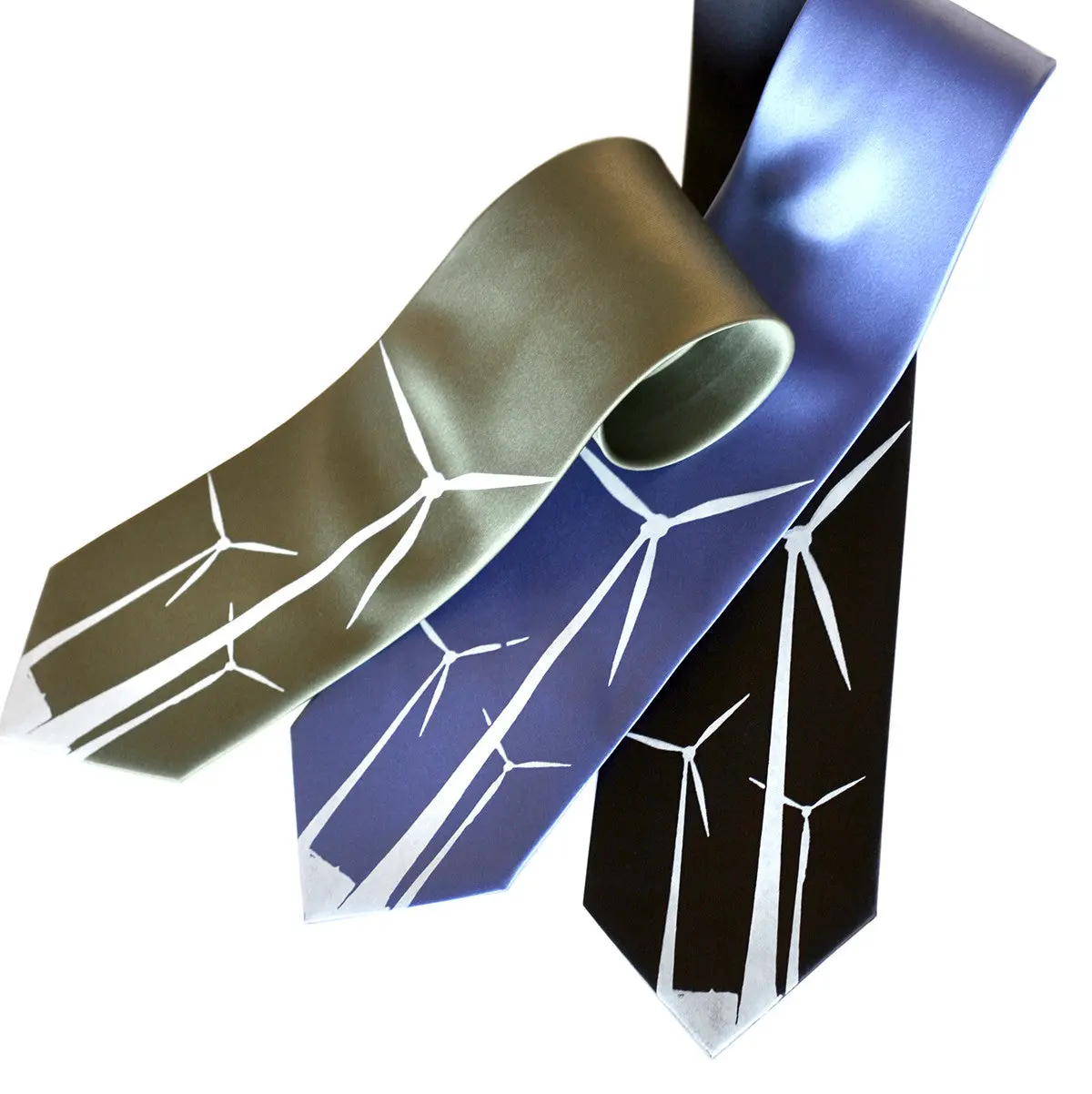 Wind Turbine Necktie. Wind Farm Print Tie 1