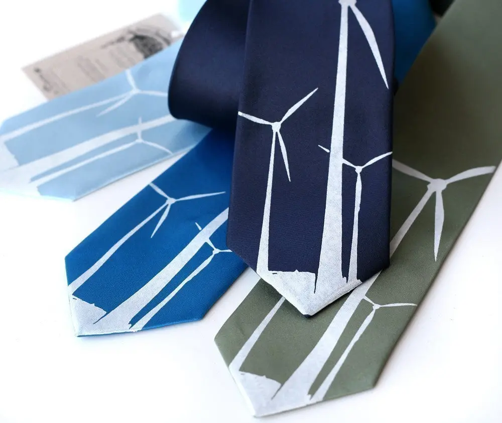 Wind Turbine Silk Necktie. Windmill Tie. 2