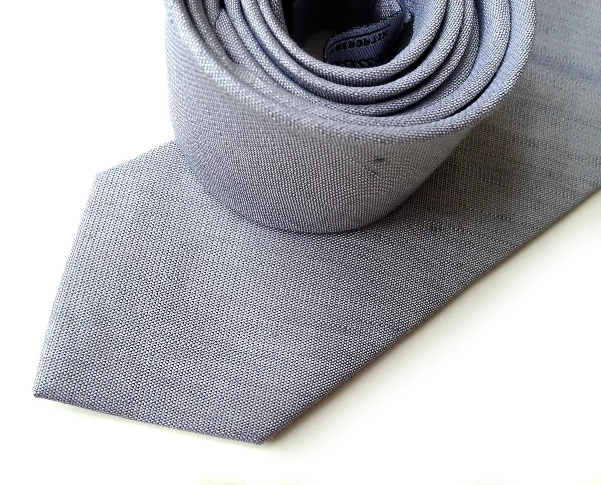 Light Gray Linen Necktie. Silver Solid Color Tie, Woodward 1