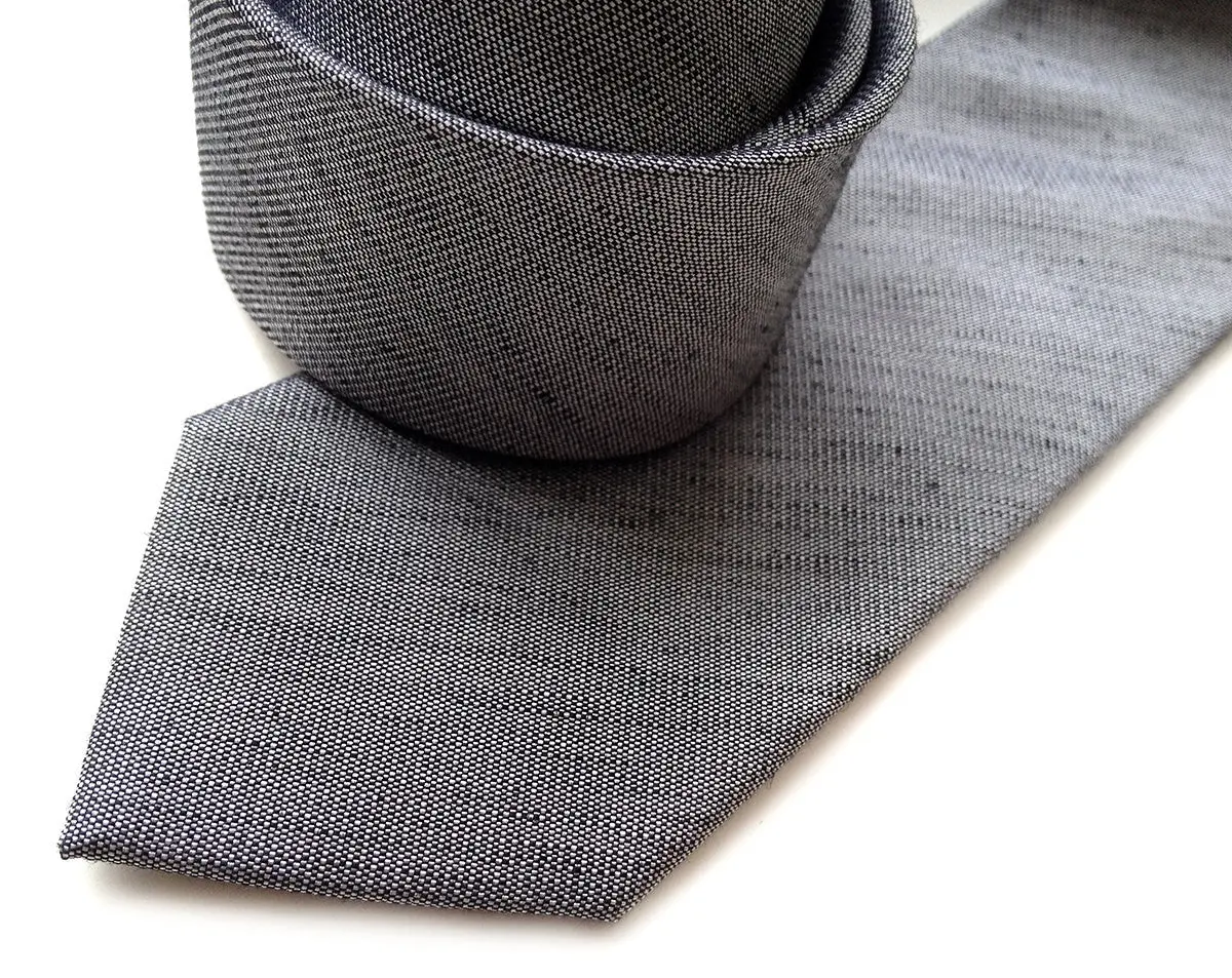 Charcoal Linen Necktie, Dark Grey Solid Color Tie, Zug Island 1