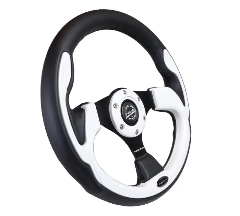 Nrg 320Mm Reinforced 3-Spoke Steering Wheel – Black With White Accent Trim 1