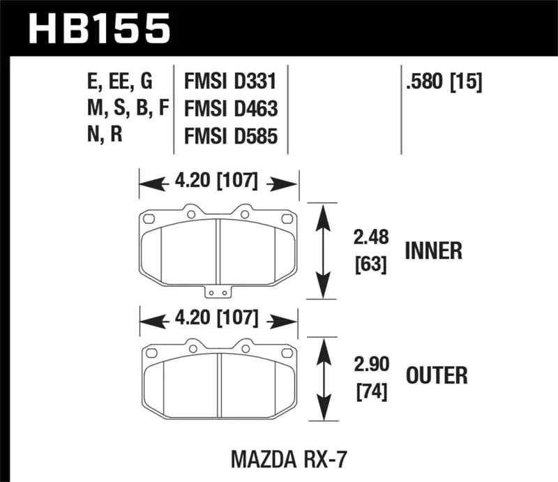 Hawk Hps Street Front Brake Pads For 1993–1995 Mazda Rx-7 1