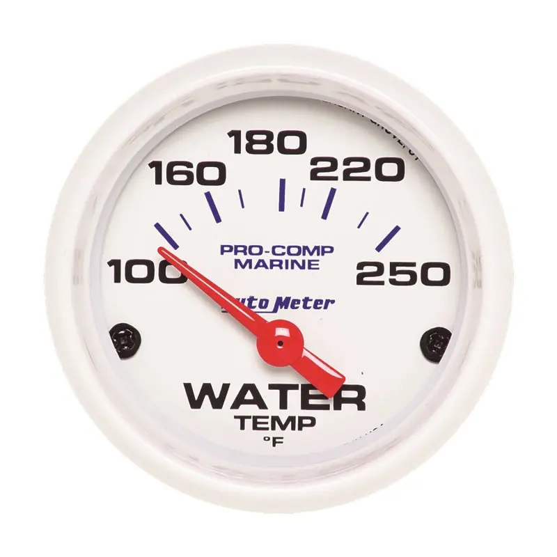 Autometer Marine-Grade White Dial Water Temperature Gauge – 2-1/16 Inch, Electric, 100–250°F Range 1