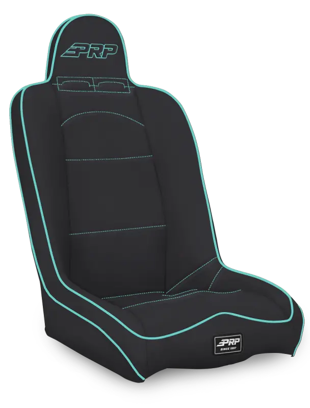 Prp Daily Driver High-Back Racing Seat With Suspension — Black & Teal Vinyl Upholstery 1