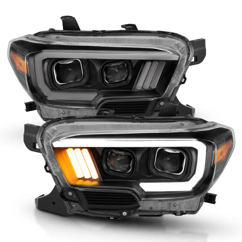 Anzo 2016-2017 Toyota Tacoma Projector Headlights W/ Plank Style Design Black/Amber W/ Drl 2